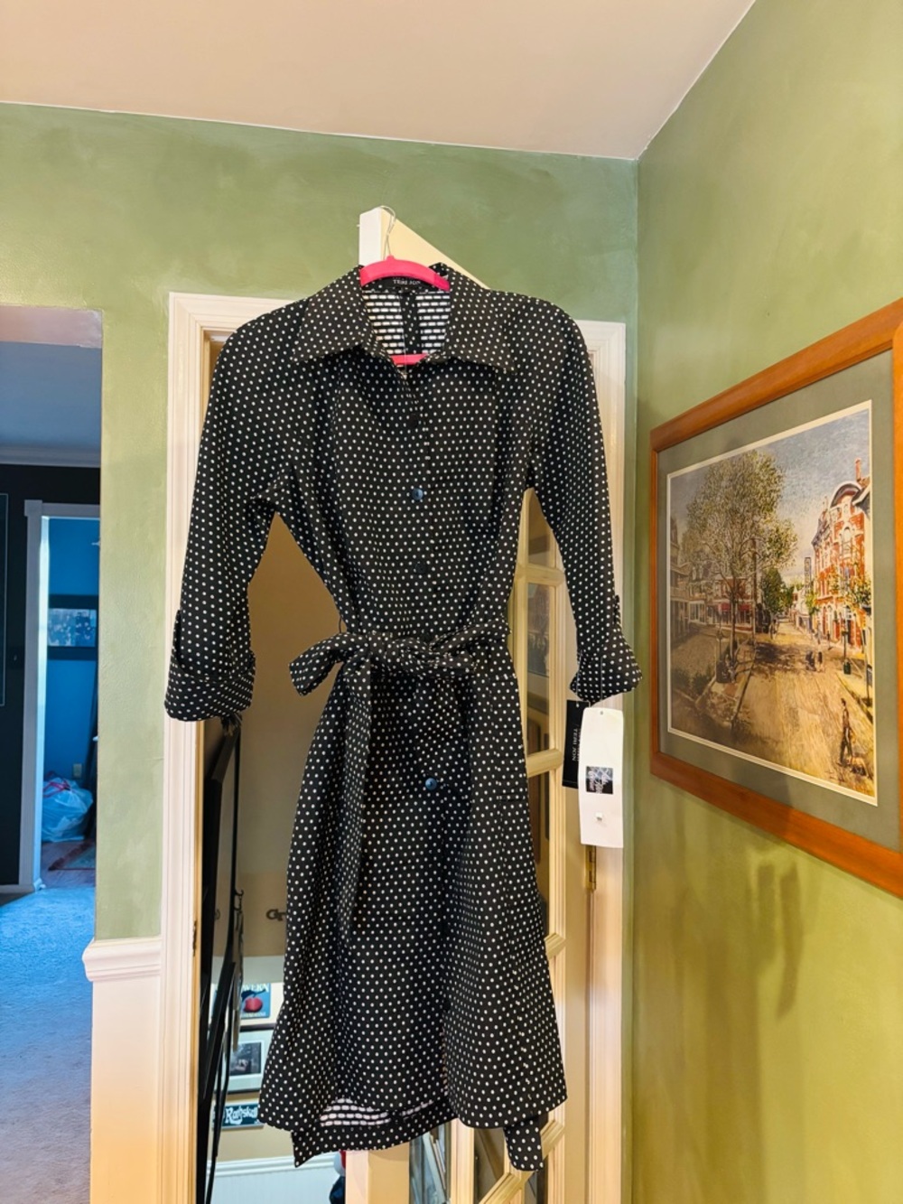 Teri Jon Black Polka Dot Long Sleeve Shirt Dress